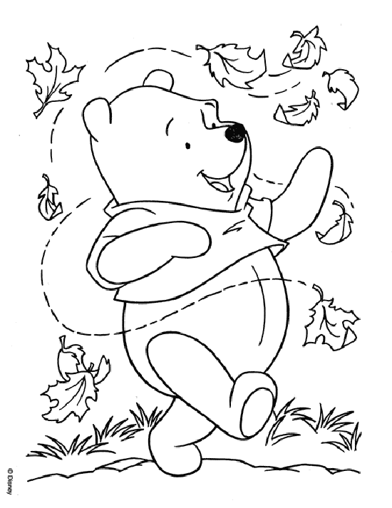 coloriage winnie l ourson danse avec les feuilles